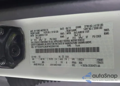 2015 Ford F-150 Xlt z USA, uszkodzony, nr VIN 1FTEW1C83FKE59130